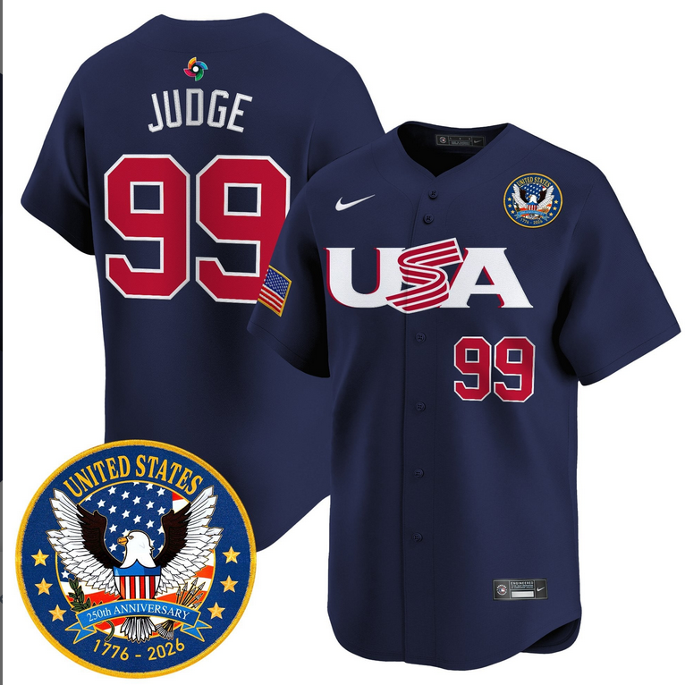 Men Team USA World Baseball Classic 250th Anniversary #99 Judge Navy blue 2026 Roster Patch Vapor Jersey->new york mets->MLB Jersey